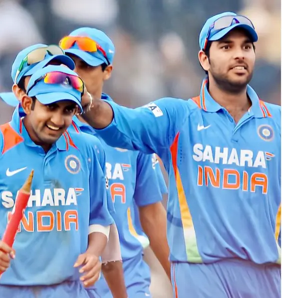 "Young Yuvraj Singh in cricket gear during his debut match, displaying determination and confidence on the field."