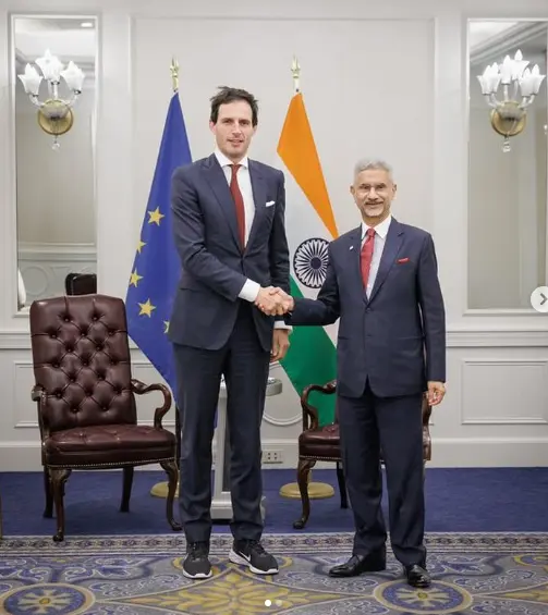 "Dr. S. Jaishankar standing confidently at a formal diplomatic event, showcasing his composed and authoritative presence."