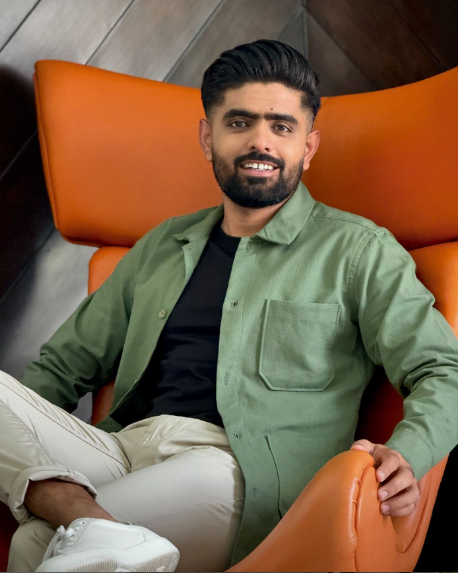 "Portrait of Babar Azam, the Pakistani cricket team captain, known for his elegant batting style and leadership skills in international cricket."